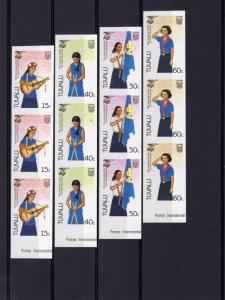 Tuvalu 1985 Sc#328/331 Girl Guides Scouts 75th.Anniversary Set Imperforate Strip
