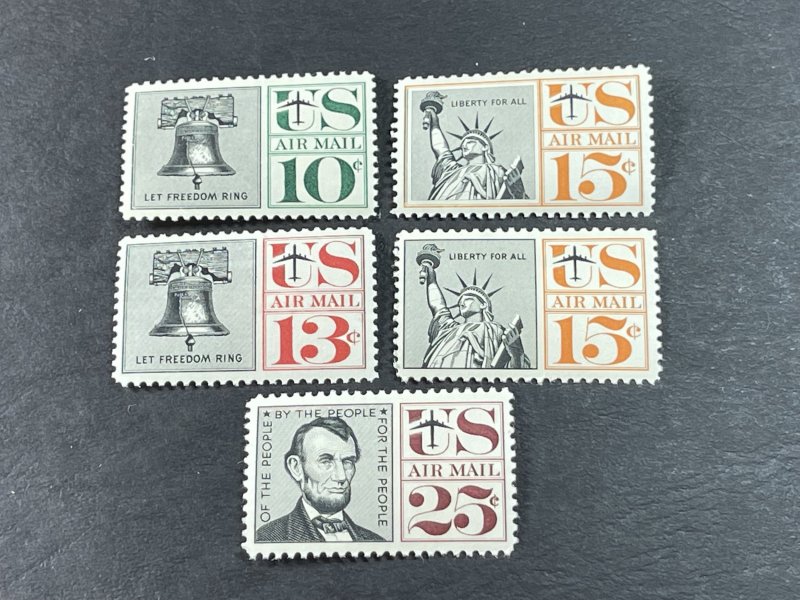 U.S.# C57-C59 & C62-C63-MINT NEVER/HINGED--COMPLETE SET---AIR-MAIL---1959-67