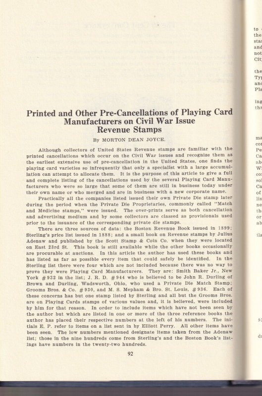 Revenue Unit Columns from The American Philatelist, Beverly King, 1981, 238 pp. 