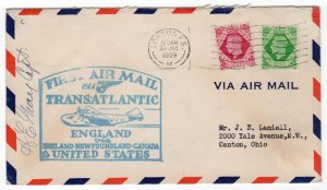 Pan Am First Flight England to New York, Jun. 1939, pilot signed
