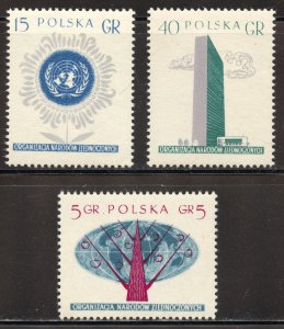 Poland Scott 761-63 MNHOG - 1957 United Nations Set - SCV $1.30