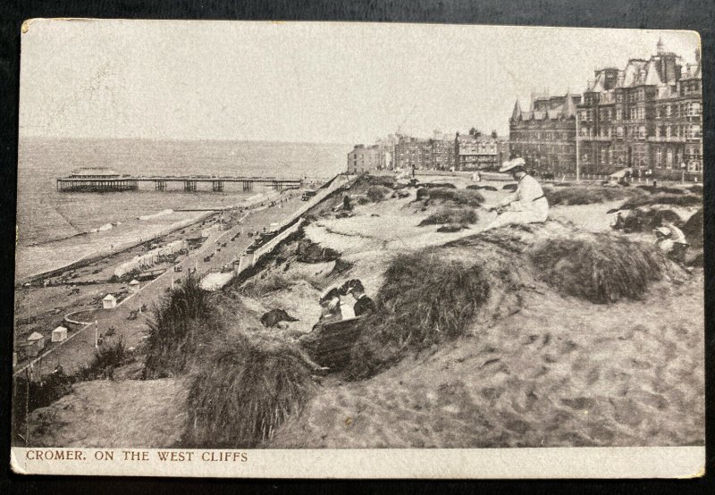 1910 London England RPPC Postcard Cover Perfin Stamp Cromer West Cliffs