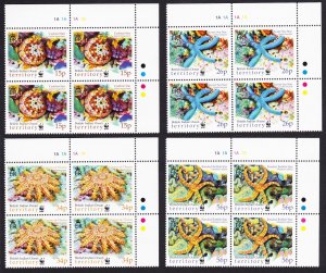 BIOT WWF Sea Stars Corner Blocks of 4 2001 MNH SC#231-234 SG#253-256 MI#266-269