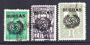 BULGARIA WW2 BURGAS OVERPRINTS CDS x3 DIFFERENT SIZES F/VF SOUND