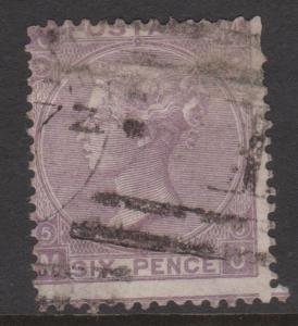 Great Britain 1865 QV 6d Red Lilac Sideface Sc#45 Plate #5 Used