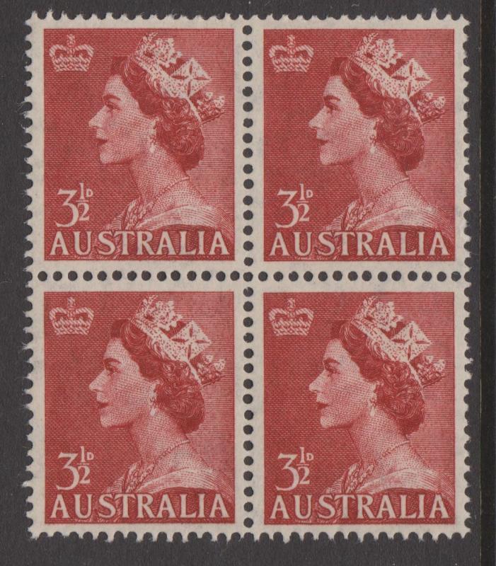 Australia SG263 1953 3 1/2d Queen  2xMNH 2xMH Block of 4