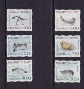 Greenland  #233-238  MNH 1991  walrus and seals