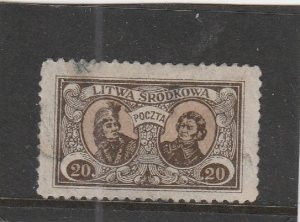 Central Lithuania  Scott#  42  Used  (1921 Kosciuszko and Mickiewicz)