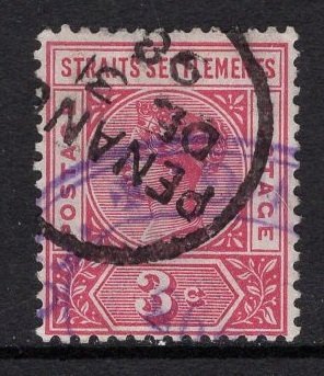 Straits Settlements  #84  used  1895  Victoria  3c car rose