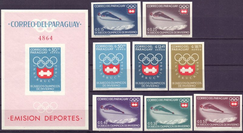 Paraguay. 1963. 1257-64, bl49. Innsbruck Winter Olympic Games. MNH.