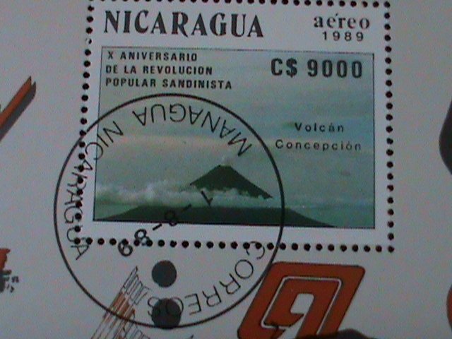 ​NICARAGUA-1989- 10TH ANNIVERSARY OF REVOLUTION CTO S/S -VF FANCY CANCEL