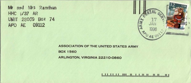 United States A.P.O.'s 32c Christmas Santa with Gifts 1996 Army Postal Servic...