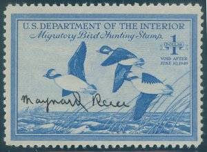 US Scott #RW15 Mint, VF, NH, Artist Signed: Maynard Reece