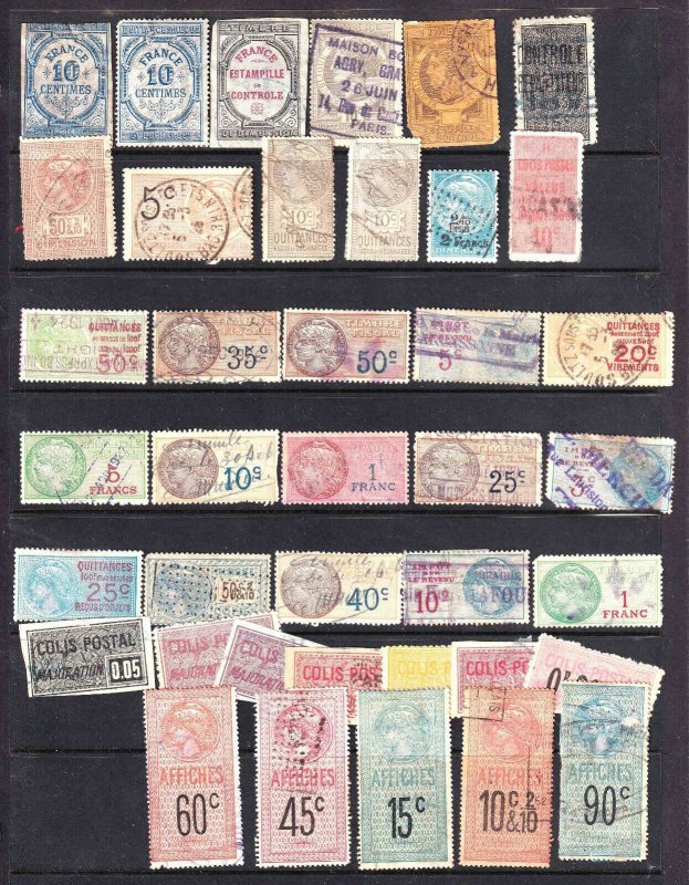 FRANCE REVENUE STAMPS + PARCEL POST STOCK PAGE COLLECTION LOT 39 STAMPS