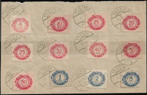 LIECHTENSTEIN 1920 POSTAGE DUE SET Sc J1-J12 VFU on PIECE w TRIESEN Postmarks