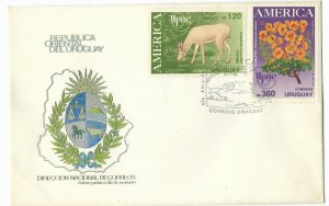 URUGUAY 1990 NATURAL WORLD FAUNA VENADO FLOWERS 2 VALUES ON FDC COVER