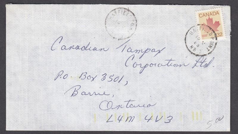 NEW BRUNSWICK TOWN CANCEL COVER HATFIELD POINT