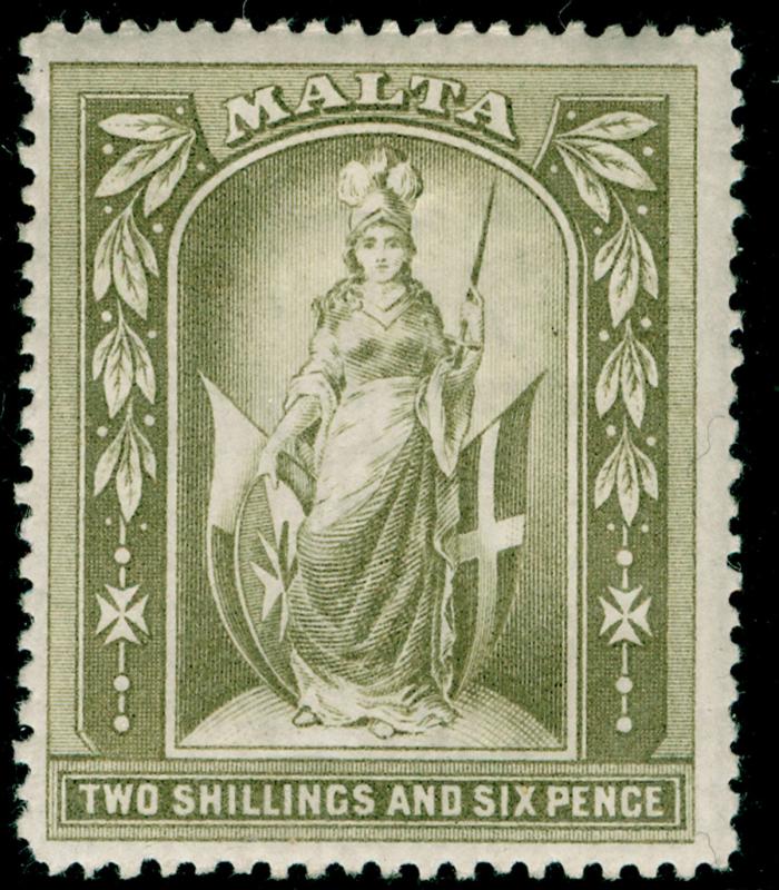 MALTA SG34, 2s 6d olive-grey, M MINT. Cat £45.