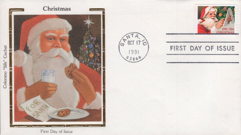 Set of 4 Colorano Silk Cachet FDCs for the 1991 Santa Claus Christmas Issue