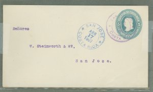 Costa Rica  1907 5c blue envelope; used from San Ramon to San Jose.