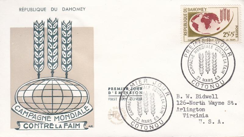 Dahomey 1963 Scott B16 Semi-postal  FAO Freedom From Hunger FDC. Typed Address
