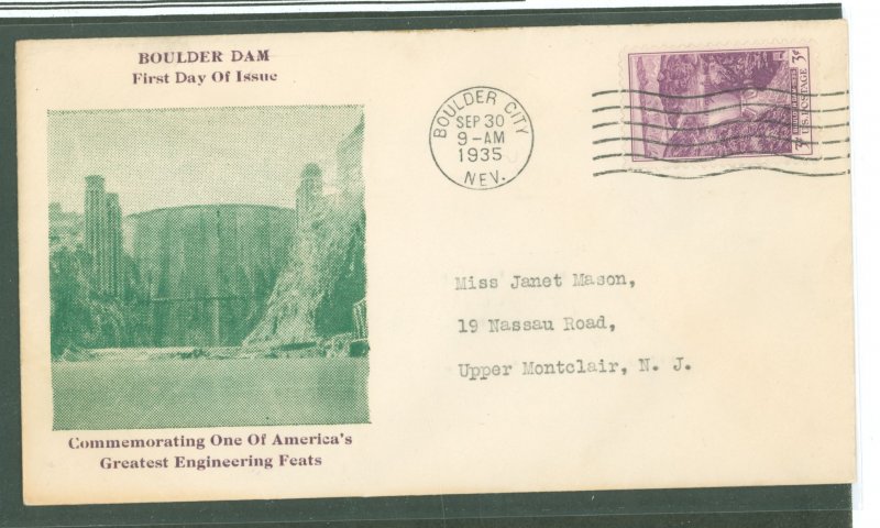 US 774 1935 3c Boulder Dam completion (single) on an addressed (typed) FDC with a Nevada Department of Engineering cachet