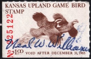 Kansas Wooten #5 Upland Game Bird Stamp (1965) Signed