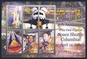 Palau 862 af sheet, MNH. Space Shuttle Columbia, 25th Ann. 2006. Astronauts.