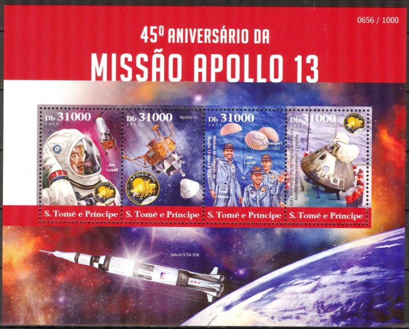 Sao Tome and Principe 2015 Space Apollo 13 sheet  MNH