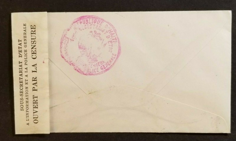 1942 Port Au Prince Haiti to New York City USA Censorship WWII Air Mail Cover