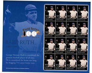 Sierra Leone 2004 - Babe Ruth World Series - Sheet of 16v - Scott 2759 - MNH