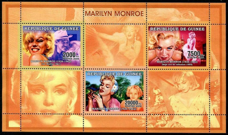 HERRICKSTAMP GUINEA Stock# HS30 Marilyn Monroe (Orange) Stamps Sheetlet
