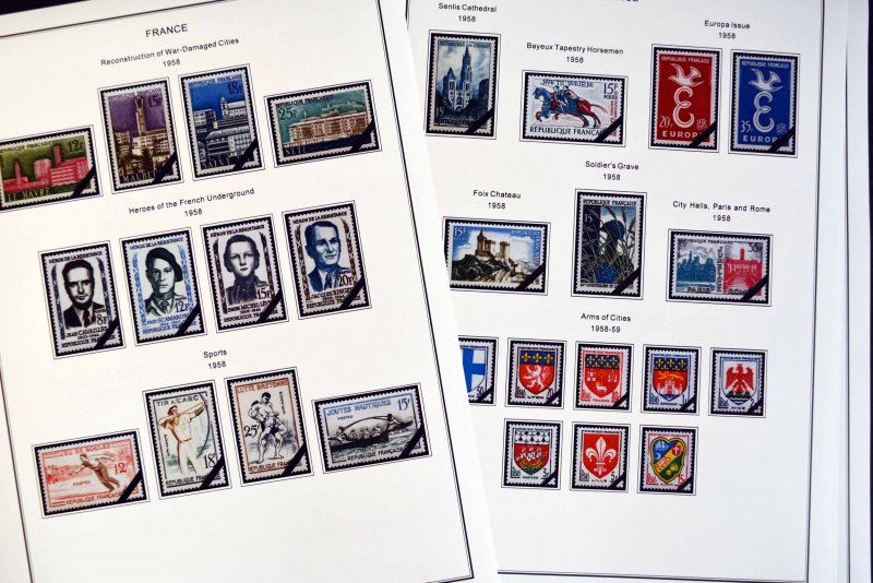 COLOR PRINTED FRANCE 1941-1965 STAMP ALBUM PAGES (55 illustrated pages)