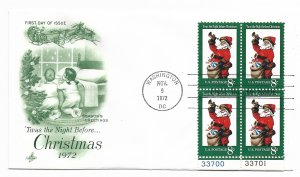 US 1472 8c Christmas Santa blk 4 w 2 pl #s FDC Artcraft Cachet Unadd ECV $15.00