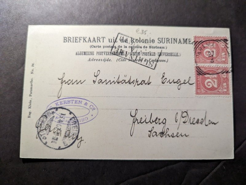 1907 Suriname Postcard Cover Parama to Freiberg Dresden Sachsen Germany