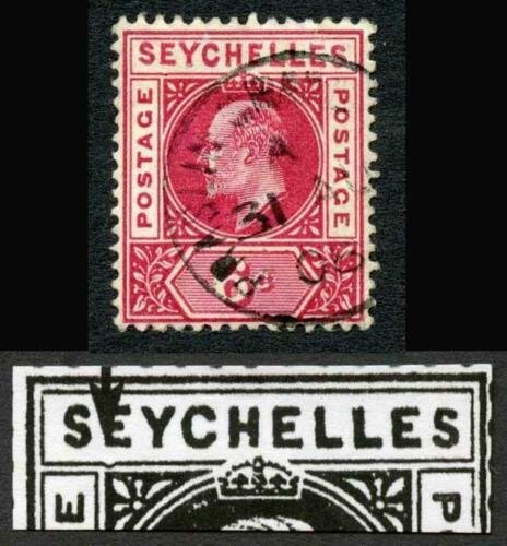 Seychelles SG48a 6c Carmine Wmk Crown CA Dented Frame Cat 170 pounds 