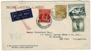 Australia 1937 Late Fee Melbourne cancel on airmail cover to the U.S.