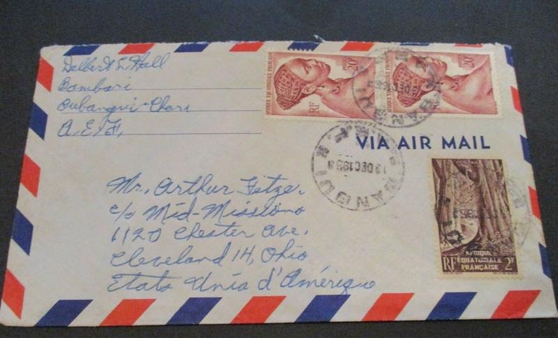 1953 French Equatorial Africa Cleveland Ohio USA Mid Missionary Airmail Cover