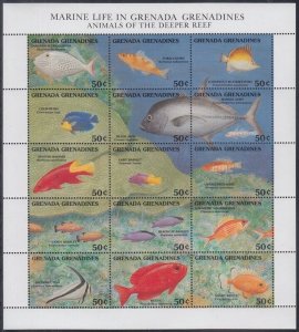 GRENADA GRENADINES Sc #1356a-o - CPL MNH SHEET of 15 DIFF MARINE LIFE