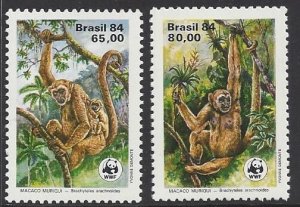 Brazil #1926-7 MNH set, WWF, wooly spider monkey, issued 1984