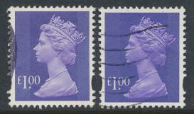 Great Britain SG Y1743 SC# MH279 Machin £1 Used x2  Bluish Violet see phosph...