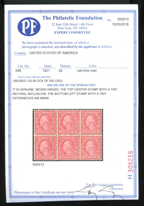 U.S. #546 MINT WITH PF CERT OG NH