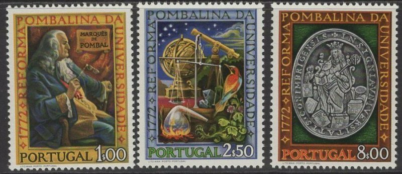 PORTUGAL SG1482/4 1972 POMBALINE UNIVERSITY REFORMS MNH