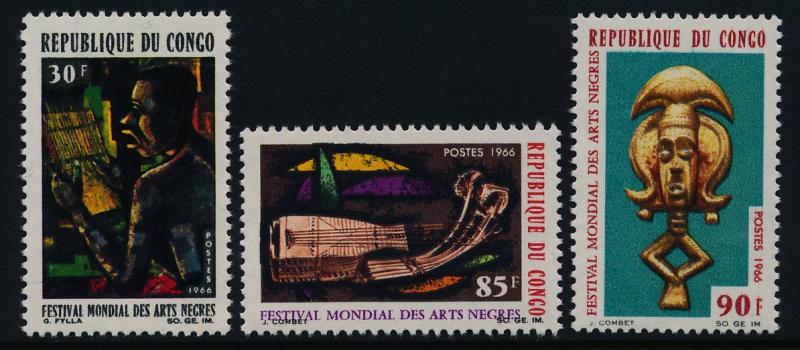 Congo PR 137-9 MNH Negro Arts Festival, Sculptured Mask, Weaver, Music