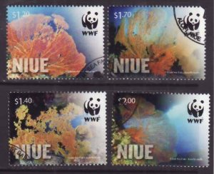 Niue-Sc#878-81- id5-used set-Marine Life-WWF-Giant Sea Fan-2012-