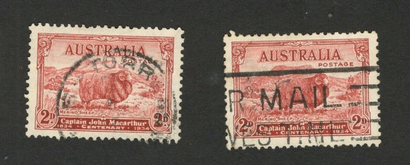 AUSTRALIA TWO USED PREDECIMAL STAMPS-FAUNA SHEEP - 1934.