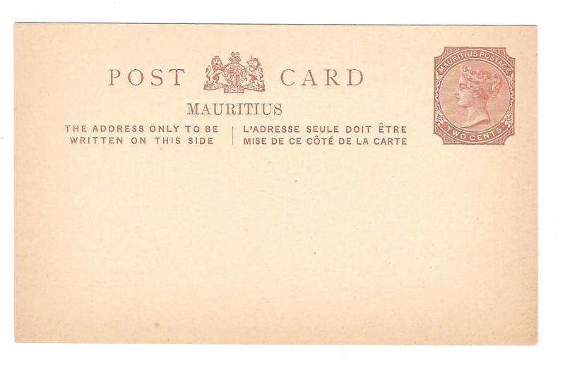 Mauritius British Colony 2 cent QV Unused Postal Stationery Card