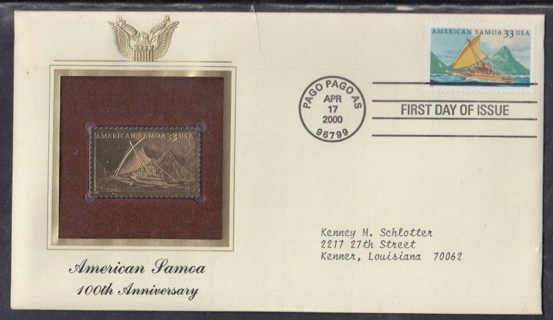 United States Scott 3389 PCE FDC - American Samoa, 100th Anniv.