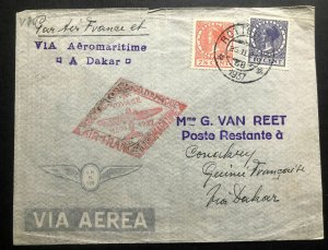 1937 Rotterdam Netherlands First Flight Airmail Cover FFC To French Guinea