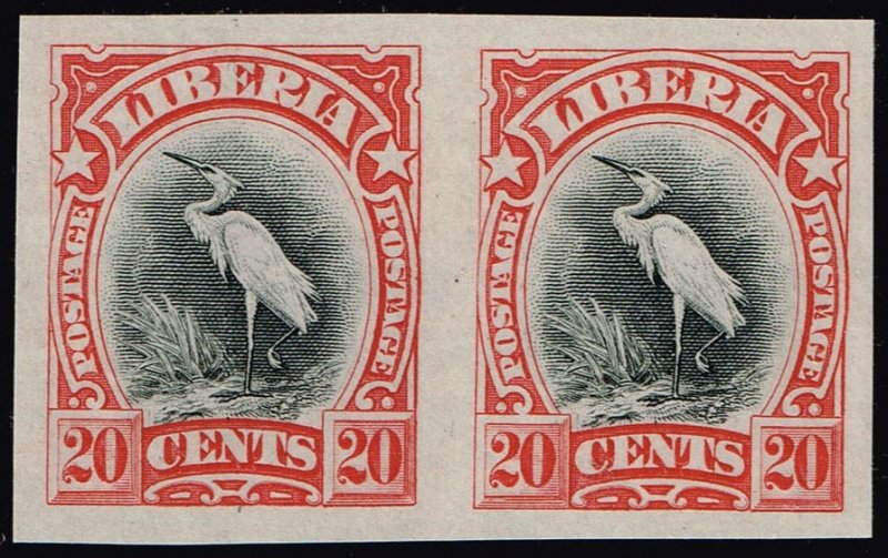 Liberia #106a Egret Red Trial Color Proof Imperf Pair;  MNG (5Stars)